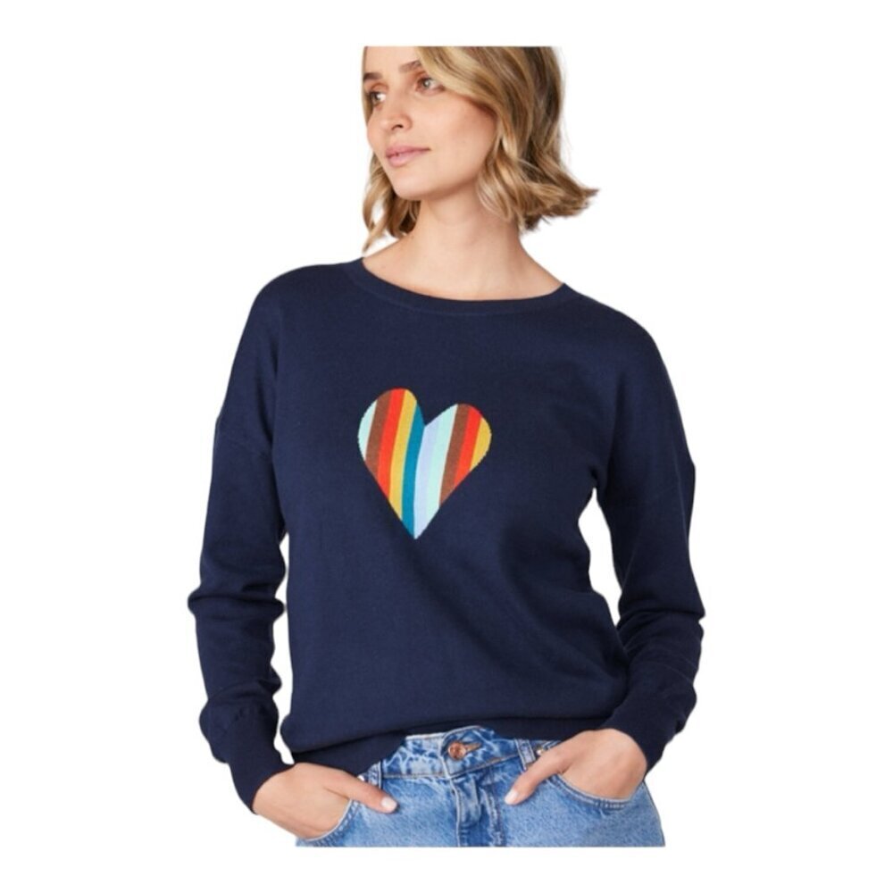 J. Society Striped Heart Multi Color/ Navy Long Sleeve Sweater  Size XS​​​